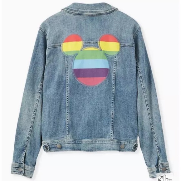 Disney Jackets & Blazers - Torrid Disney Rainbow Mickey Mouse Jean Jacket Size 1 (14/16)